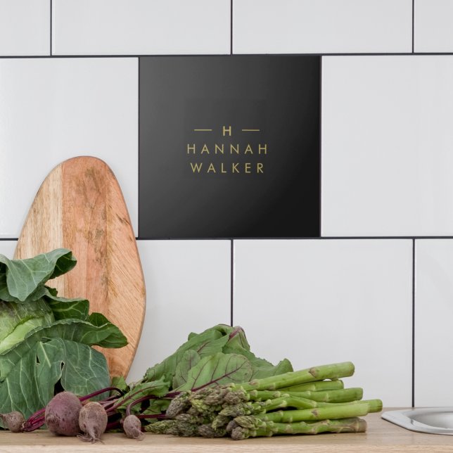 Monogram Black Gold | Modern Minimalist Elegant Ceramic Tile (Creator Uploaded)