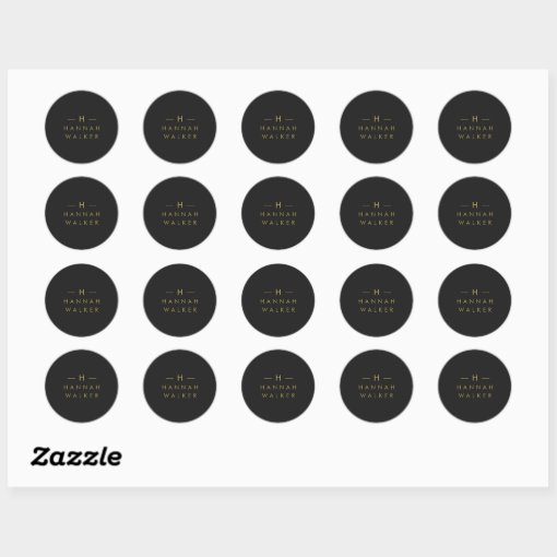 Monogram Black Gold Modern Minimalist Elegant Classic Round Sticker