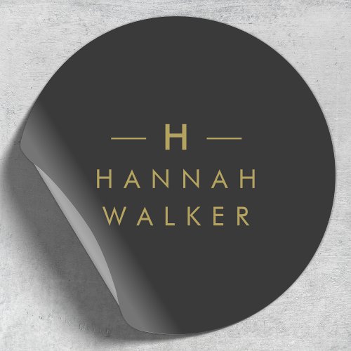 Monogram Black Gold  Modern Minimalist Elegant Classic Round Sticker