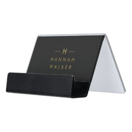 Monogram Black Gold | Modern Minimalist Elegant Desk Business Card Holder
