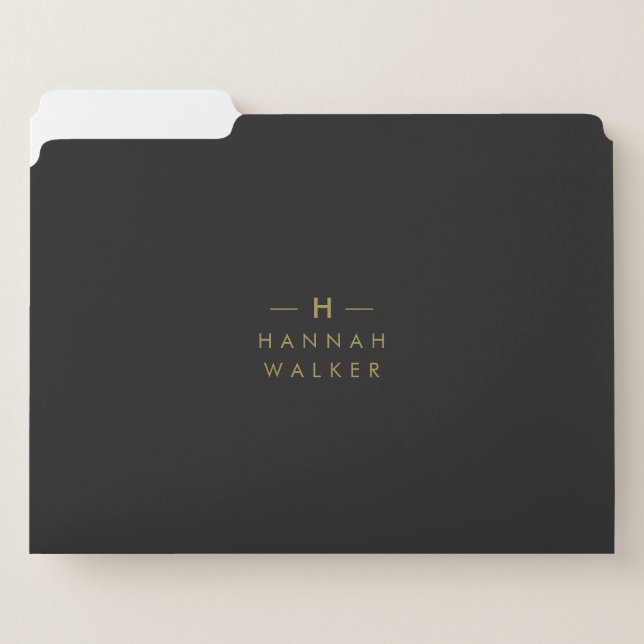 Monogram Black Gold | Modern Minimalist Elegant File Folder (Front Left)