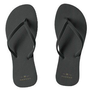 Monogram Black Gold Modern Minimalist Elegant Flip Flops