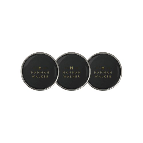 Monogram Black Gold  Modern Minimalist Elegant Golf Ball Marker