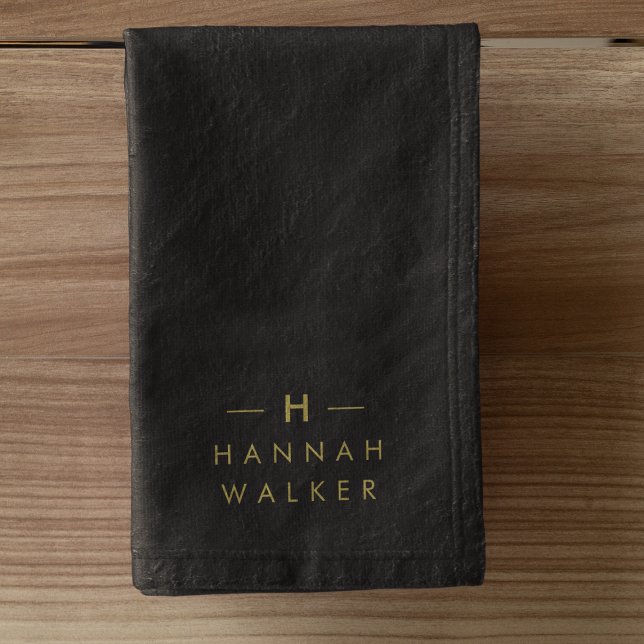 Monogram Black Gold | Modern Minimalist Elegant Hand Towel (Creator Uploaded)