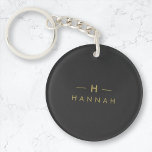 Monogram Black Gold | Modern Minimalist Elegant Keychain<br><div class="desc">A simple stylish custom monogram design in a gold modern minimalist typography on an off black background. The monogram initials and name can easily be personalized along with the feature line to make a design as unique as you are! The perfect bespoke gift or accessory for any occasion.</div>