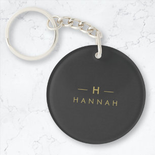 Monogram Black Gold   Modern Minimalist Elegant Keychain