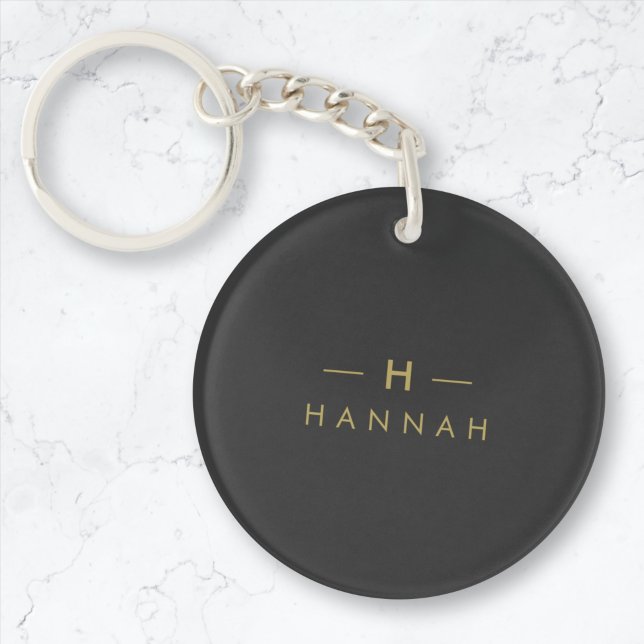 Monogram Black Gold | Modern Minimalist Elegant Keychain (Creator Uploaded)