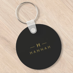 Monogram Black Gold   Modern Minimalist Elegant Keychain