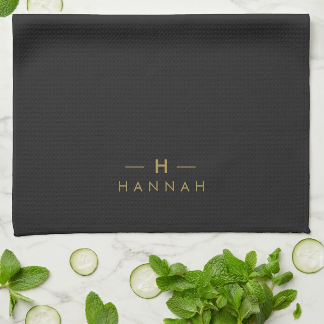 Monogram Black Gold | Modern Minimalist Elegant Kitchen Towel (Folded)