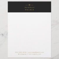 Monogram Black Gold, Modern Minimalist Elegant Letterhead