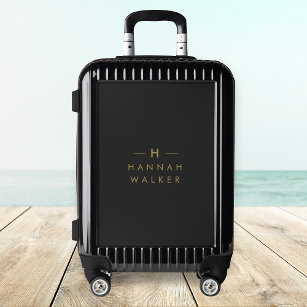 Monogram Black Gold   Modern Minimalist Elegant Luggage