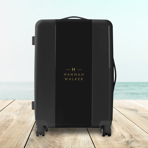 Monogram Black Gold  Modern Minimalist Elegant Luggage