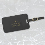 Monogram Black Gold | Modern Minimalist Elegant Luggage Tag<br><div class="desc">A simple stylish custom monogram design in a gold modern minimalist typography on an off black background. The monogram initials and name can easily be personalized along with the feature line to make a design as unique as you are! The perfect bespoke gift or accessory for any occasion.</div>