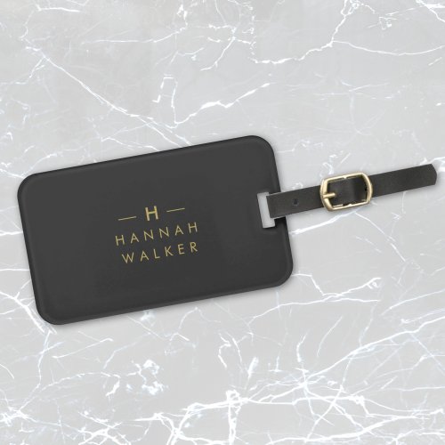 Monogram Black Gold  Modern Minimalist Elegant Luggage Tag