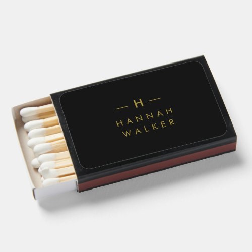 Monogram Black Gold  Modern Minimalist Elegant Matchboxes