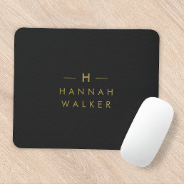 Monogram Black Gold | Modern Minimalist Elegant Mouse Pad