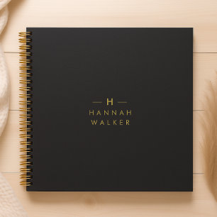 Monogram Black Gold   Modern Minimalist Elegant Notebook