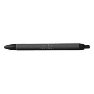 Monogram Black Gold   Modern Minimalist Elegant Pen