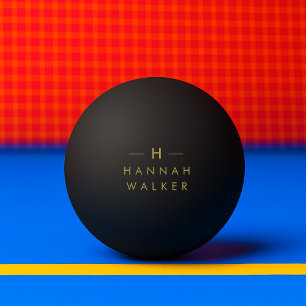 Monogram Black Gold Modern Minimalist Elegant Ping Pong Ball
