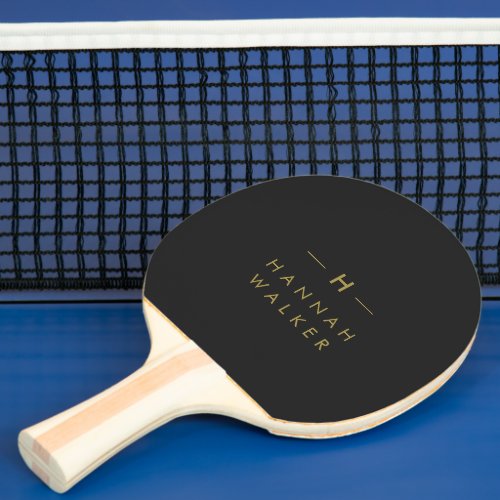 Monogram Black Gold  Modern Minimalist Elegant Ping Pong Paddle