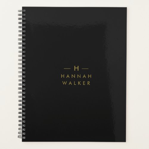 Monogram Black Gold  Modern Minimalist Elegant Planner