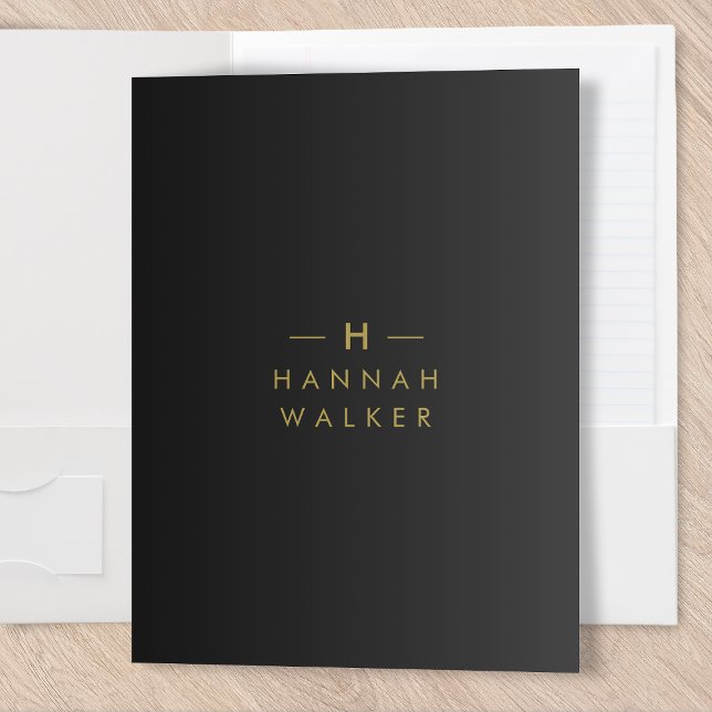 Monogram Black Gold | Modern Minimalist Elegant Pocket Folder (Creator Uploaded)