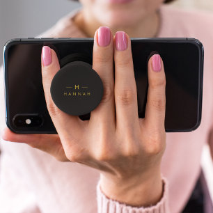 Monogram Black Gold Modern Minimalist Elegant PopSocket