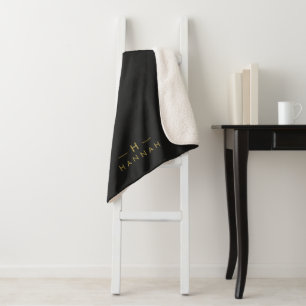 Monogram Black Gold   Modern Minimalist Elegant Sherpa Blanket