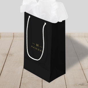 Monogram Black Gold Modern Minimalist Elegant Small Gift Bag