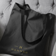 Monogram Black Gold   Modern Minimalist Elegant Tote Bag