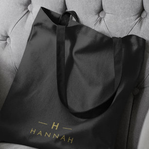 Monogram Black Gold   Modern Minimalist Elegant Tote Bag