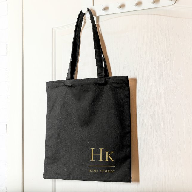 Monogram Black Gold Modern Minimalist Elegant Tote Bag (Creator Uploaded)