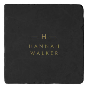 Monogram Black Gold Modern Minimalist Elegant Trivet