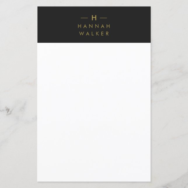 Monogram Black Gold | Modern Minimalist Stationary (Front)