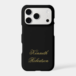 Monogram Black Gold Name Calligraphy Minimal Men iPhone 17 Pro Case