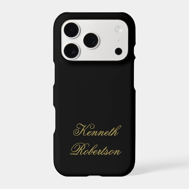 Monogram Black Gold Name Calligraphy Minimal Men  Iphone Case (Back)