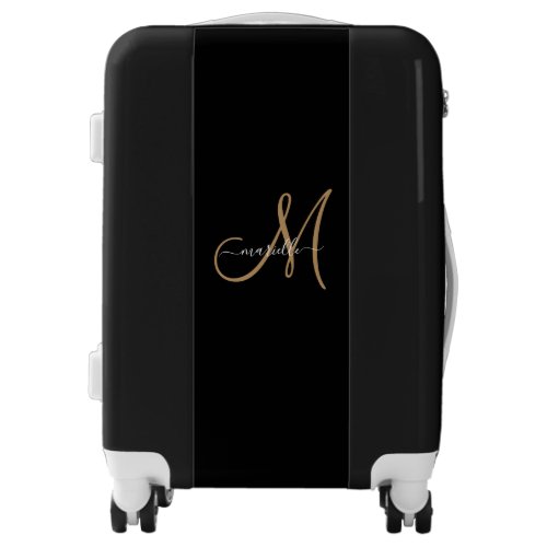 Monogram Black Gold Name Initial Luggage