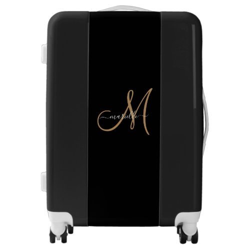 Monogram Black Gold Name Initial Luggage