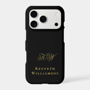 Monogram Black Gold Name Minimalist Elegant Men  iPhone 17 Pro Case