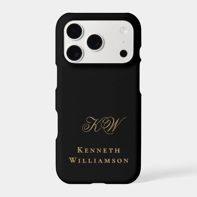 Monogram Black Gold Name Minimalist Elegant Men  iPhone Case (Back)
