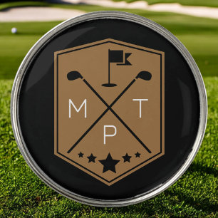 Monogram Black Gold Name Personalized Golf Ball Marker