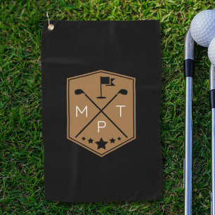 Monogram Black Gold Name Personalized Golf Towel