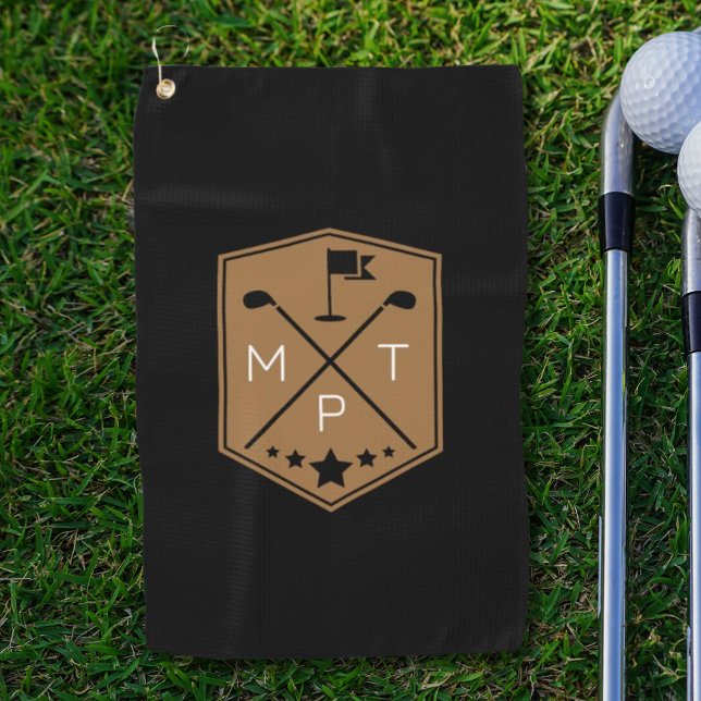 Monogram Black Gold Name Personalized Golf Towel (Creator Uploaded)