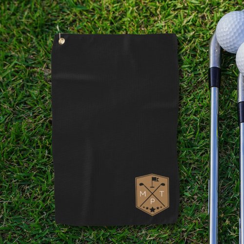 Monogram Black Gold Name Personalized Golf Towel