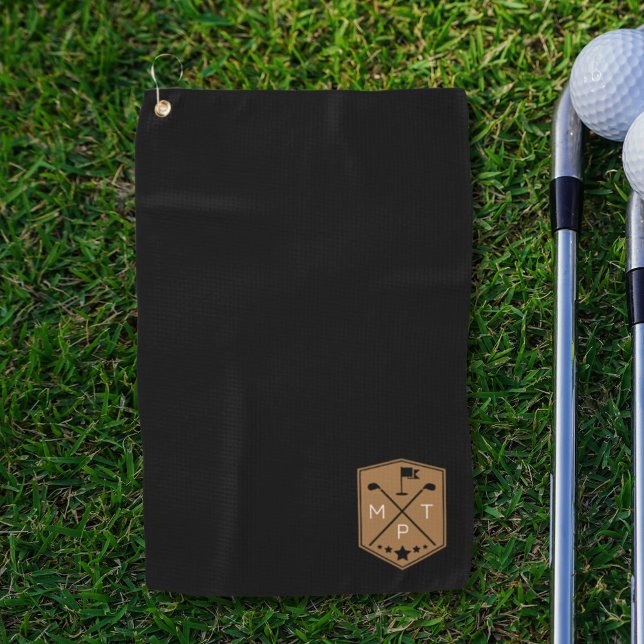 Monogram Black Gold Name Personalized Golf Towel (Creator Uploaded)