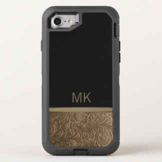Monogram Black Gold OtterBox Defender iPhone SE/8/7 Case