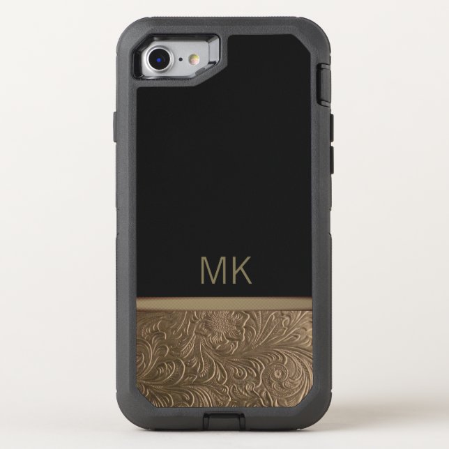 Monogram Black Gold Otterbox iPhone Case (Back)