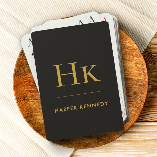 Monogram | Black Gold Personalized Name Custom Poker Cards (Creator Uploaded)