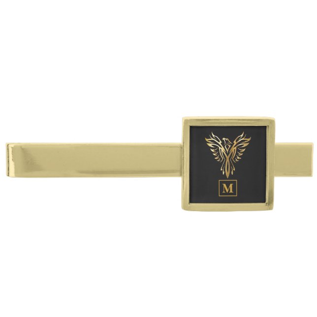 Monogram Black & Gold Phoenix Rising Finish Tie Bar (Front)