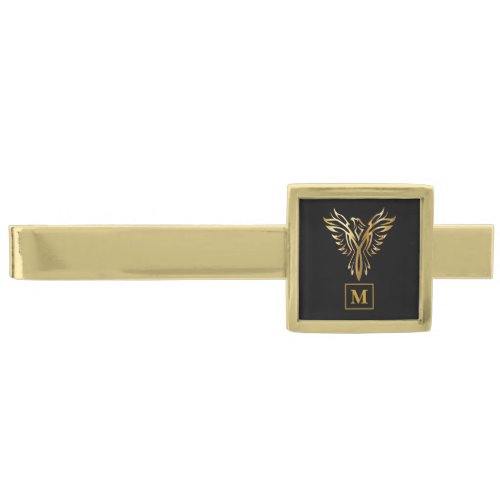 Monogram Black  Gold Phoenix Rising Gold Finish Tie Bar